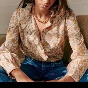 Sezane Floral Ruffle Blouse